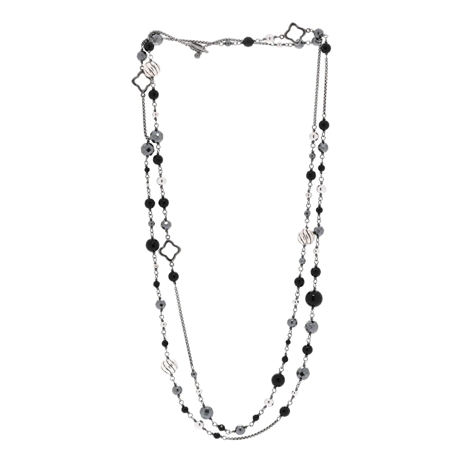 Sterling Silver Black Onyx Hematine Elements Chain Necklace