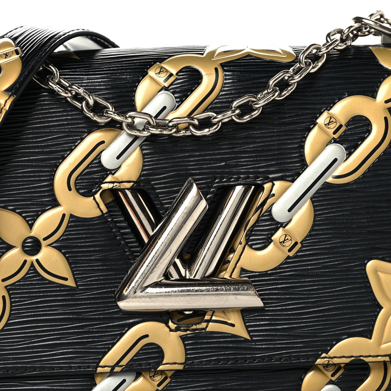 Epi Chain Flower Twist Shoulder Bag MM Black