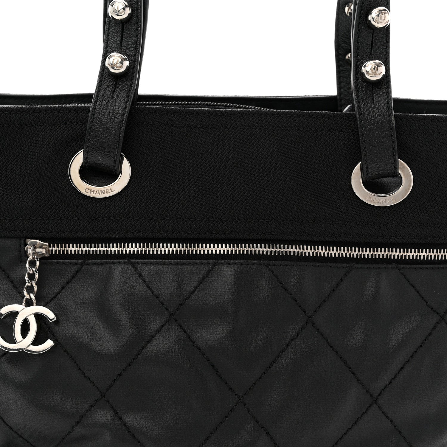 Coated Canvas Quilted Large Paris Biarritz Tote Black