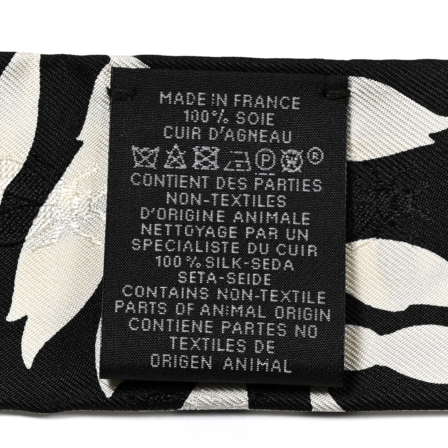 Silk Calfskin Bouquet Final Fringed Twilly Creme Black