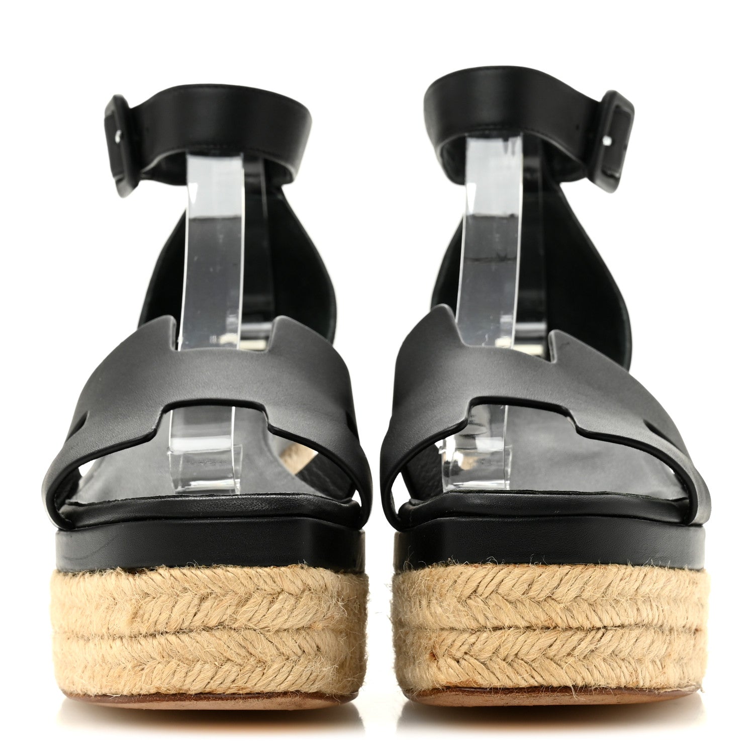 Calfskin Elda Espadrille Wedge Sandals 36 Black