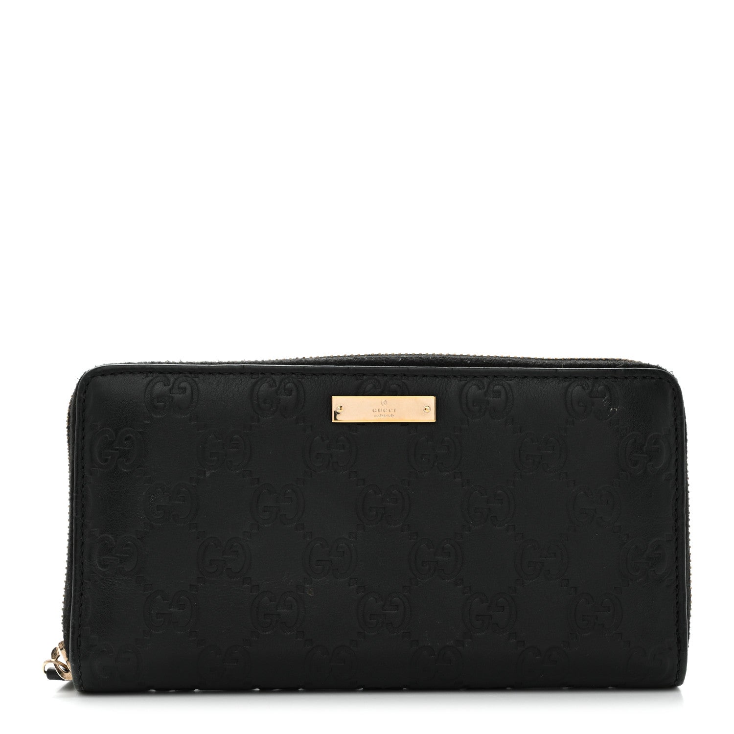 Guccissima Margaux Calfskin Metal Bar Zip Around Wallet Black