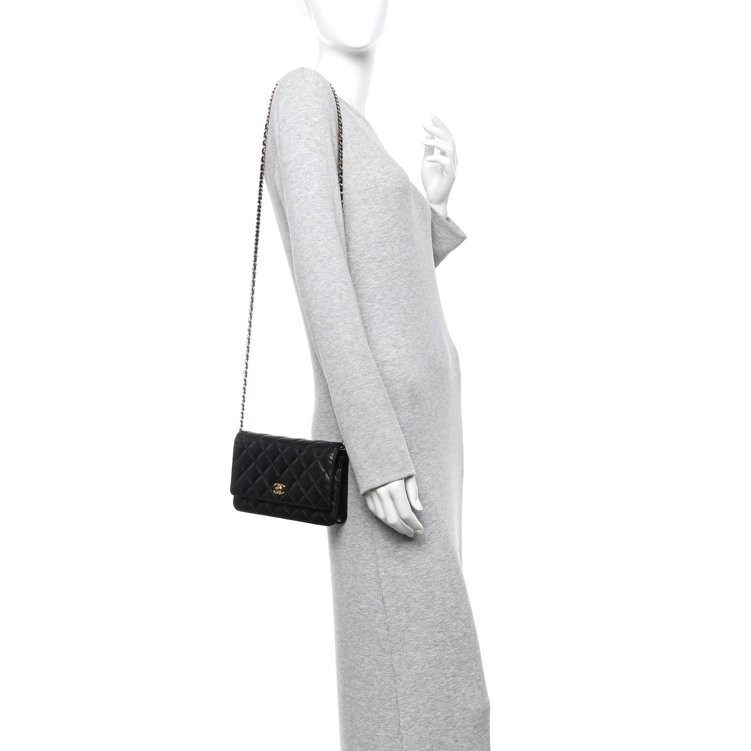 Caviar Quilted CC Turnlock Wallet On Chain WOC Black