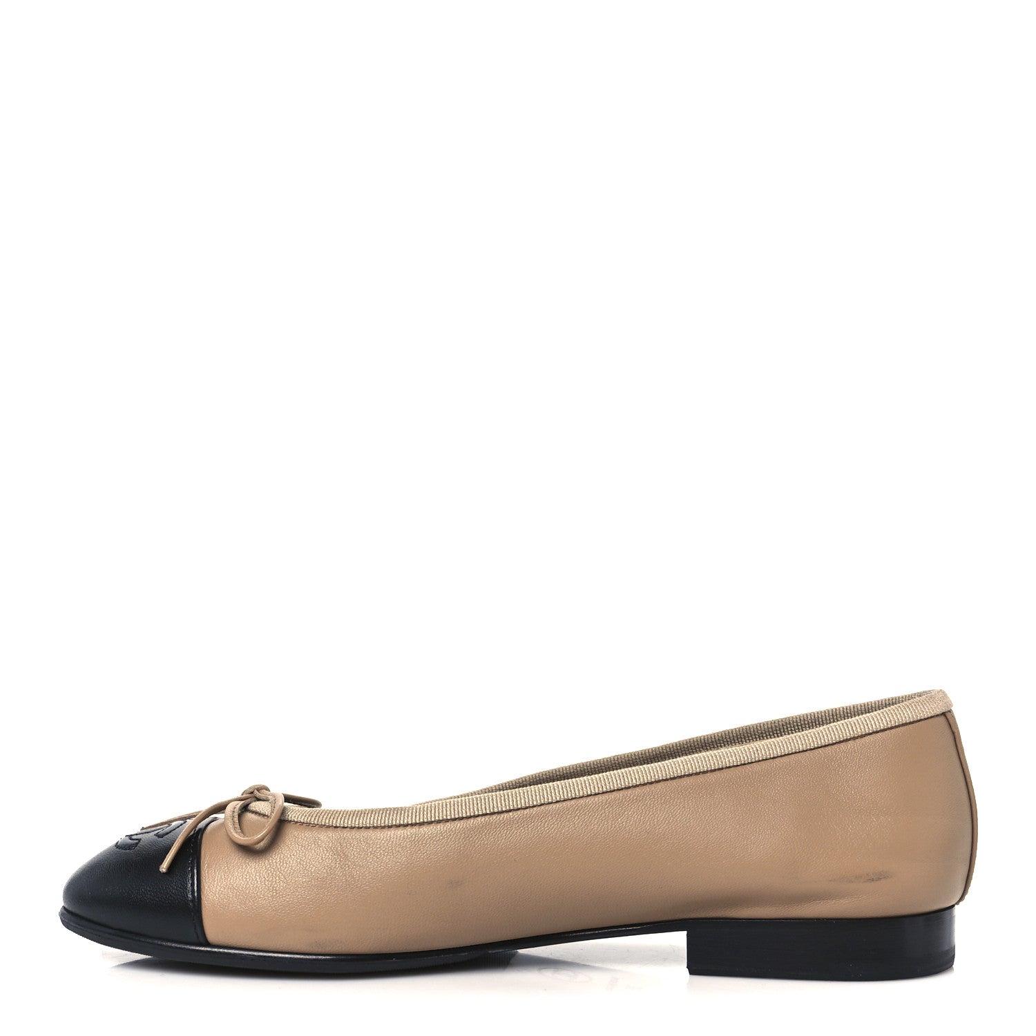 Lambskin Cap Toe CC Ballerina Flats 36 Beige Black