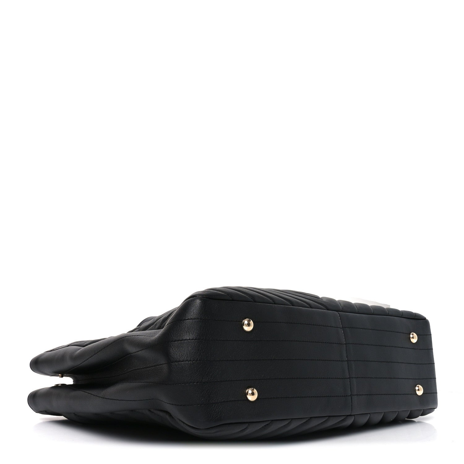 Iridescent Calfskin Chevron Quilted Shopping Tote Black