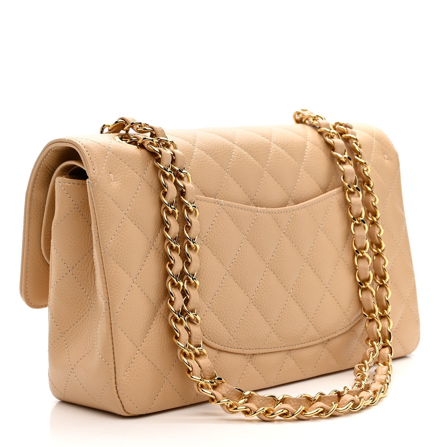 Caviar Quilted Medium Double Flap Beige