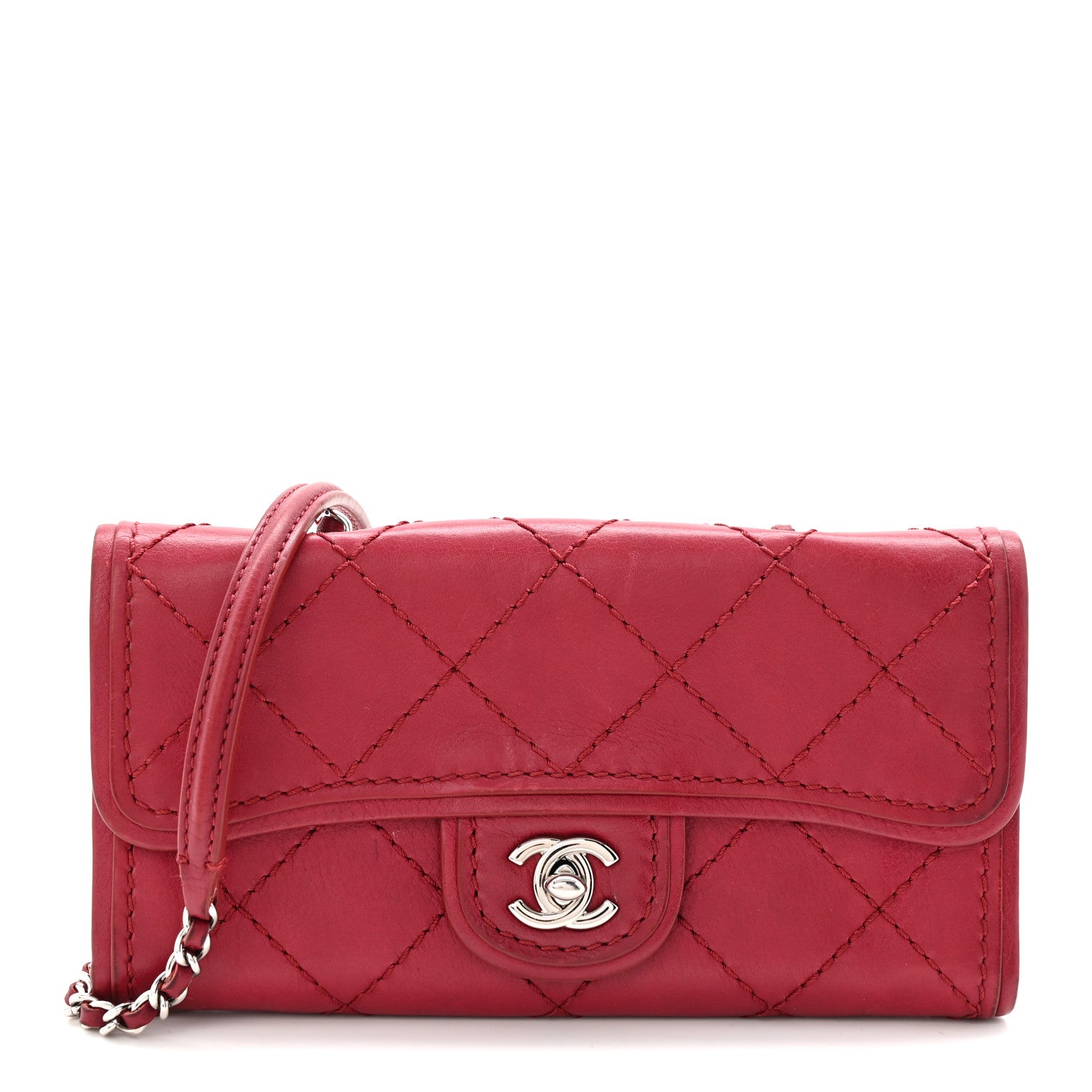 Calfskin Stitched Clutch Flap Red