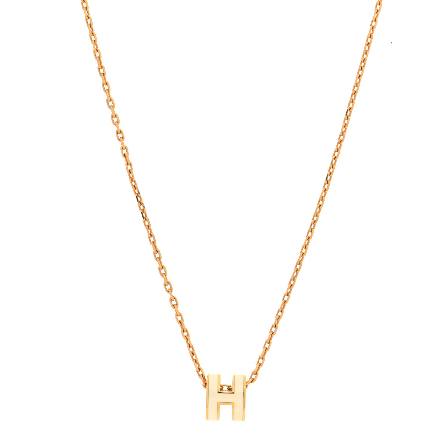 Lacquered Gold Mini Pop H Pendant Necklace White