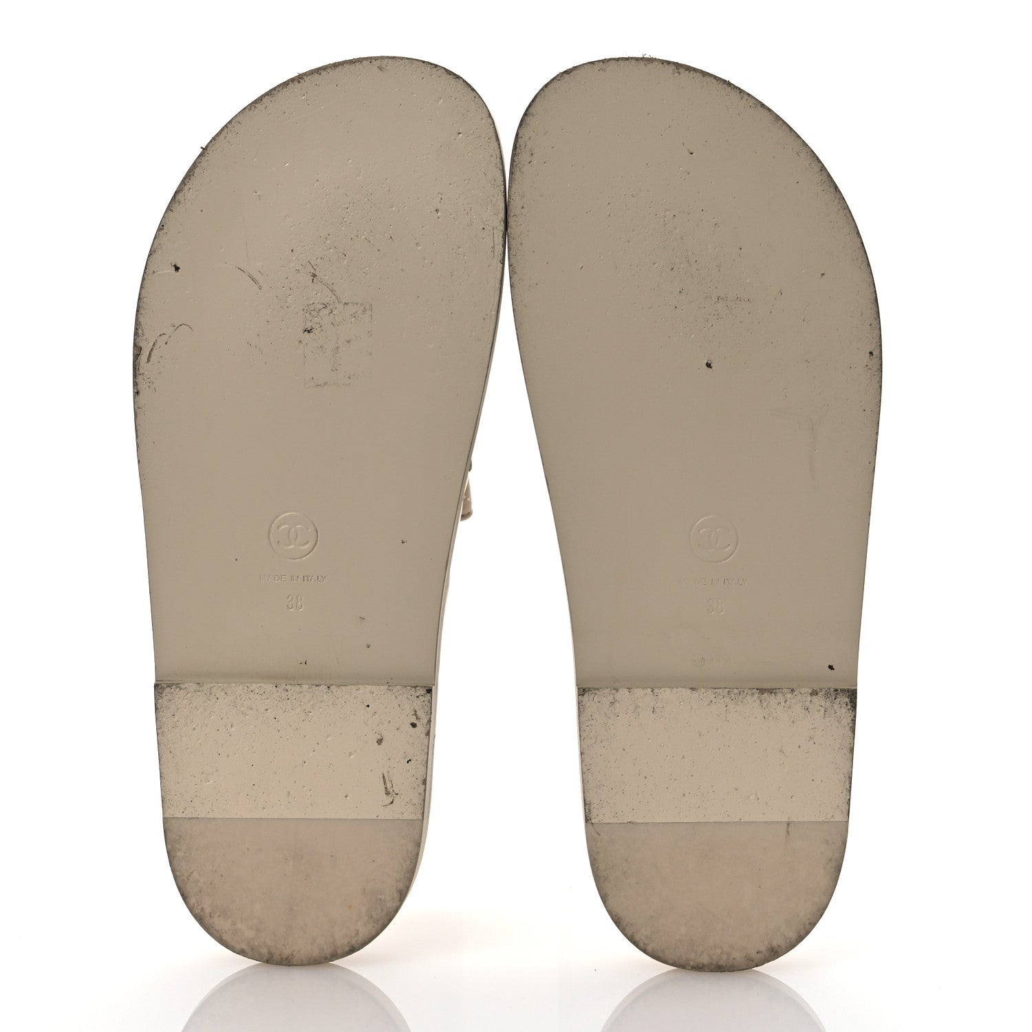 Shiny Calfskin Crystal Quilted Velcro Dad CC Slide Sandals 38 Light Beige