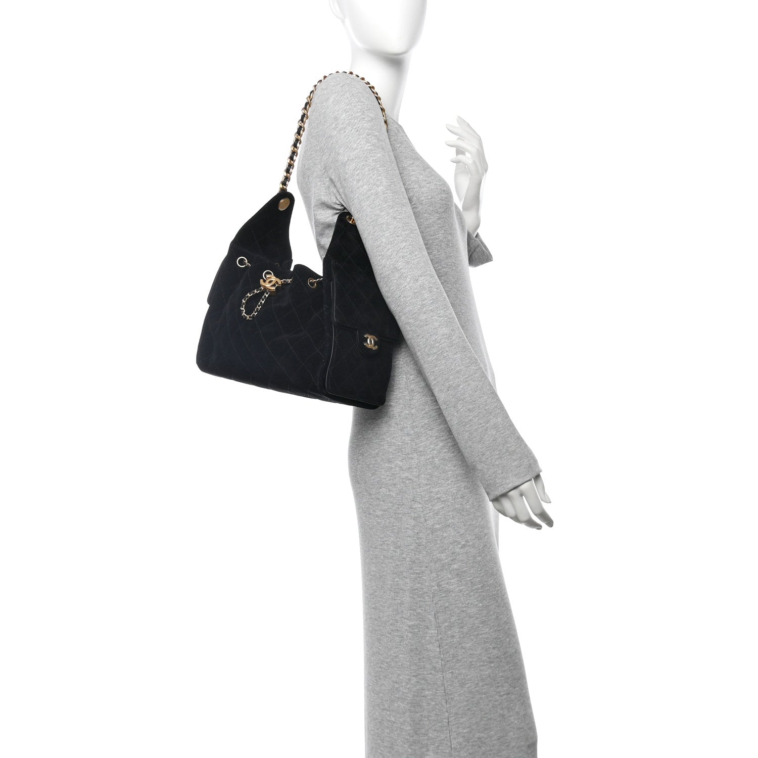 Suede Quilted Small Chanel 25 Handbag Black
