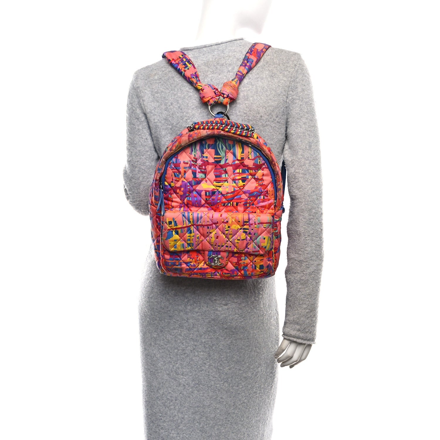 Foulard Fabric Quilted Printed Backpack Pink