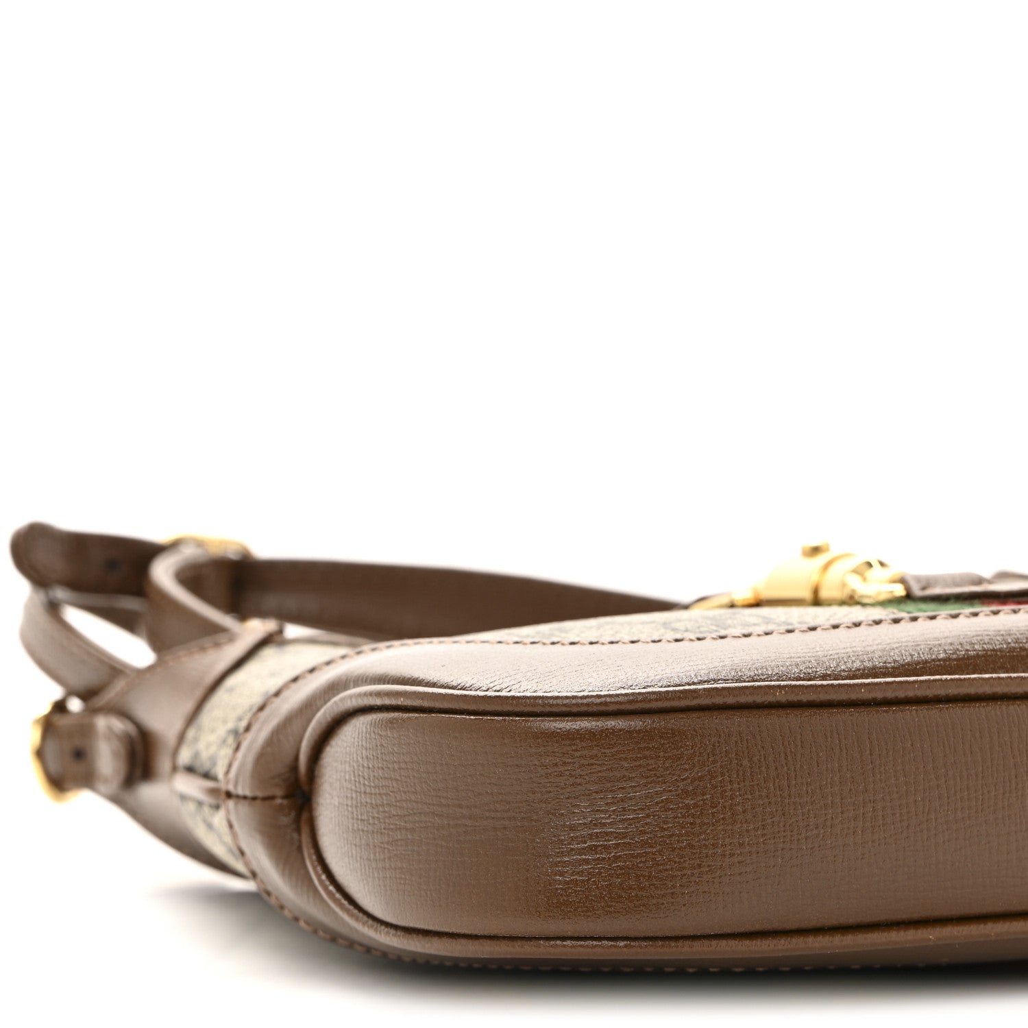 GG Supreme Monogram Azalea Calfskin Web Mini Jackie 1961 Hobo Beige Ebony Brown Sugar