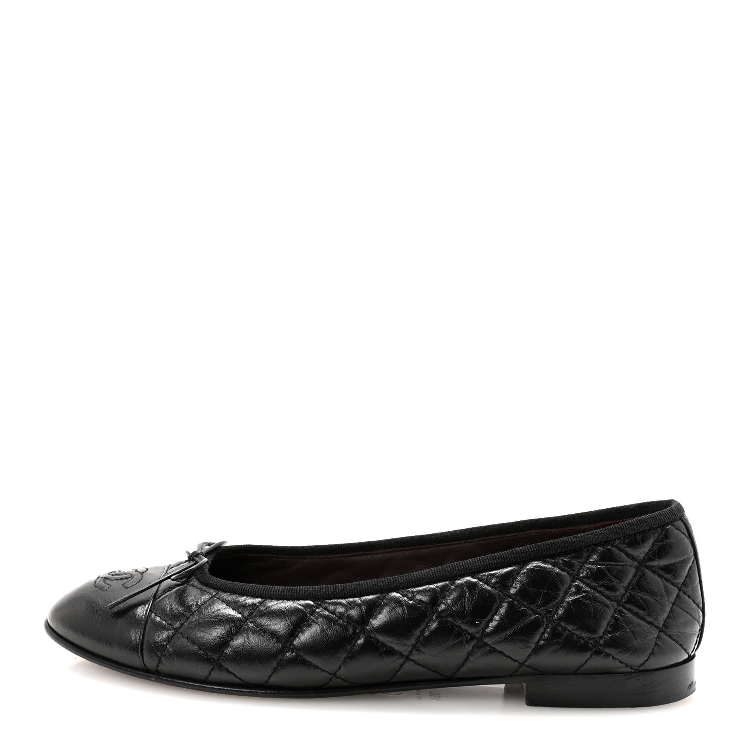 Aged Calfskin Quilted CC Cap Toe Ballerina Flats 39.5 Black