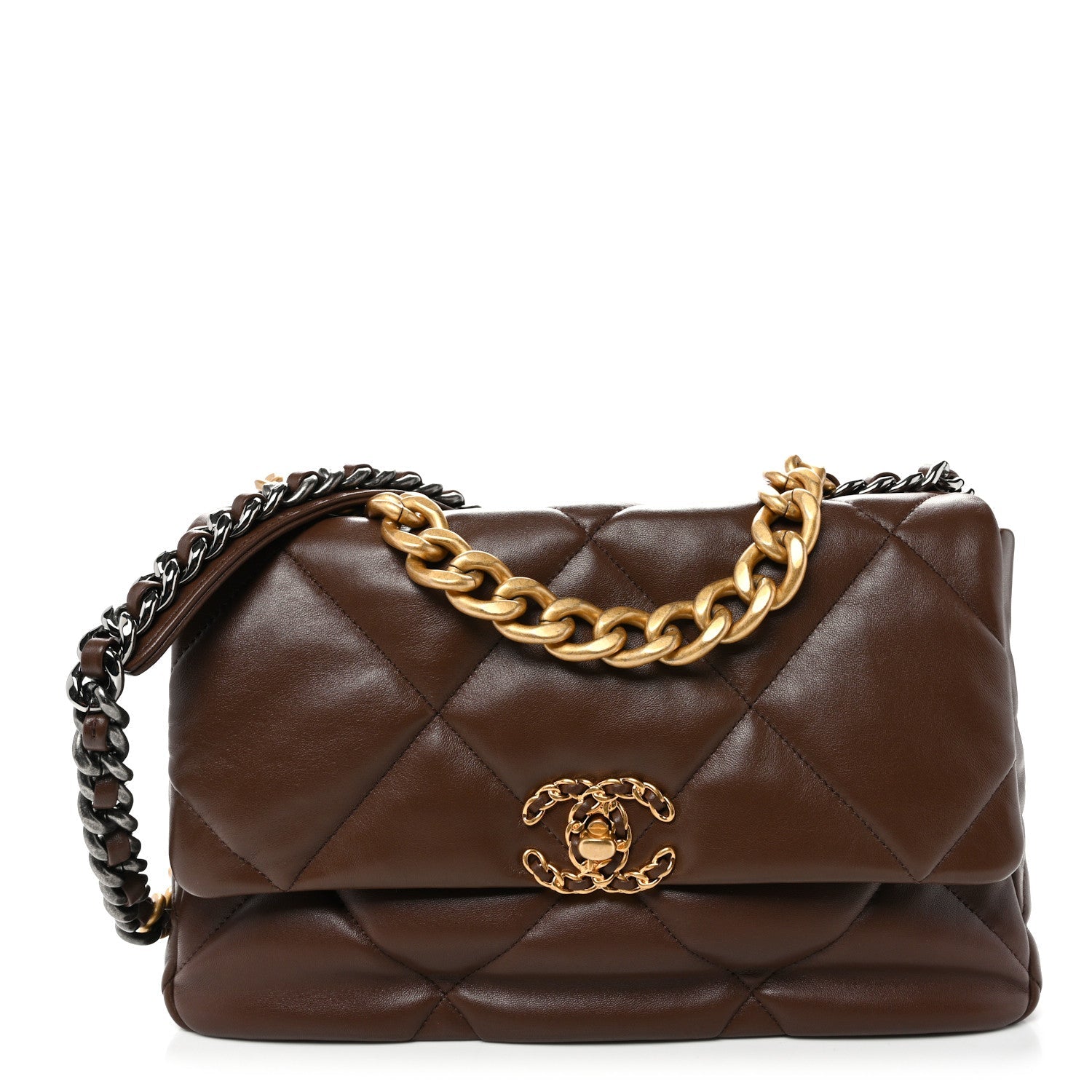 Lambskin Quilted Large Chanel 19 Flap Dark Brown