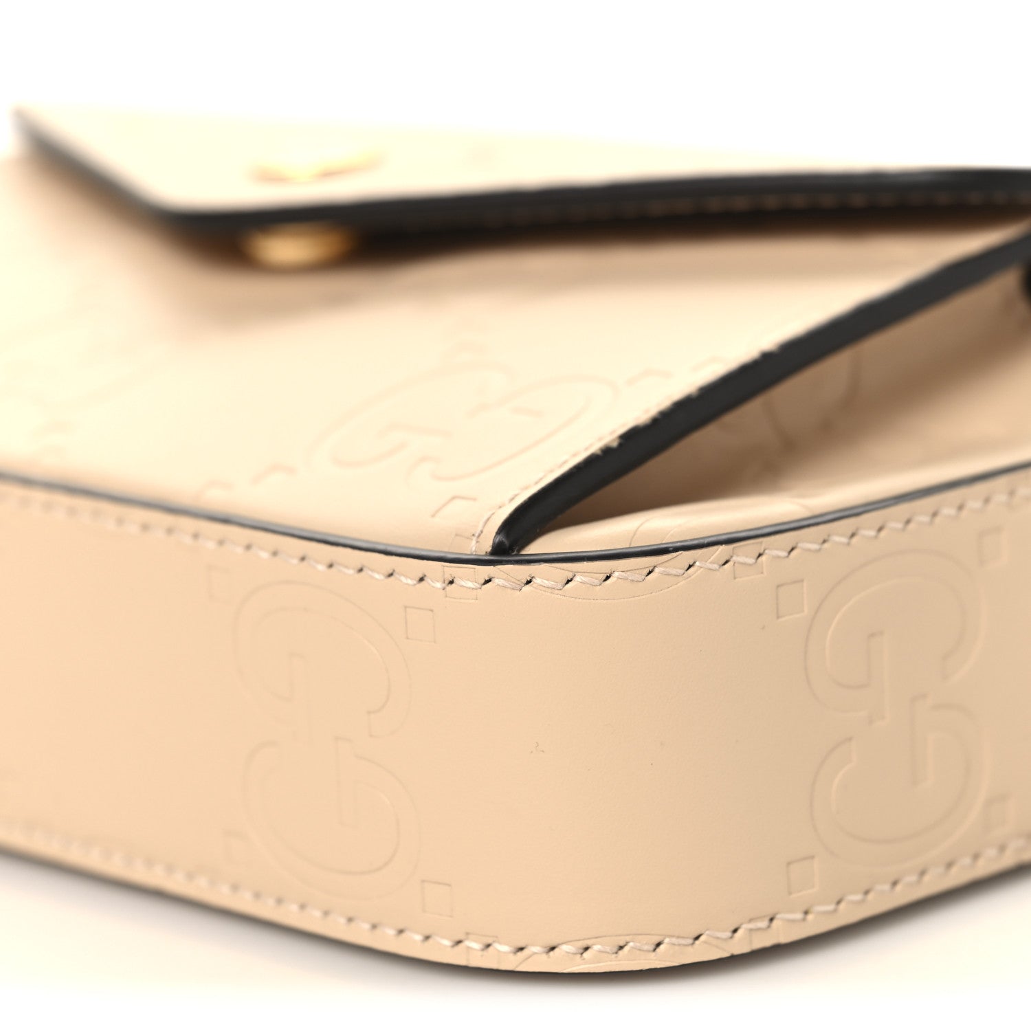 Calfskin GG Super Mini Debossed Chain Wallet Light Beige
