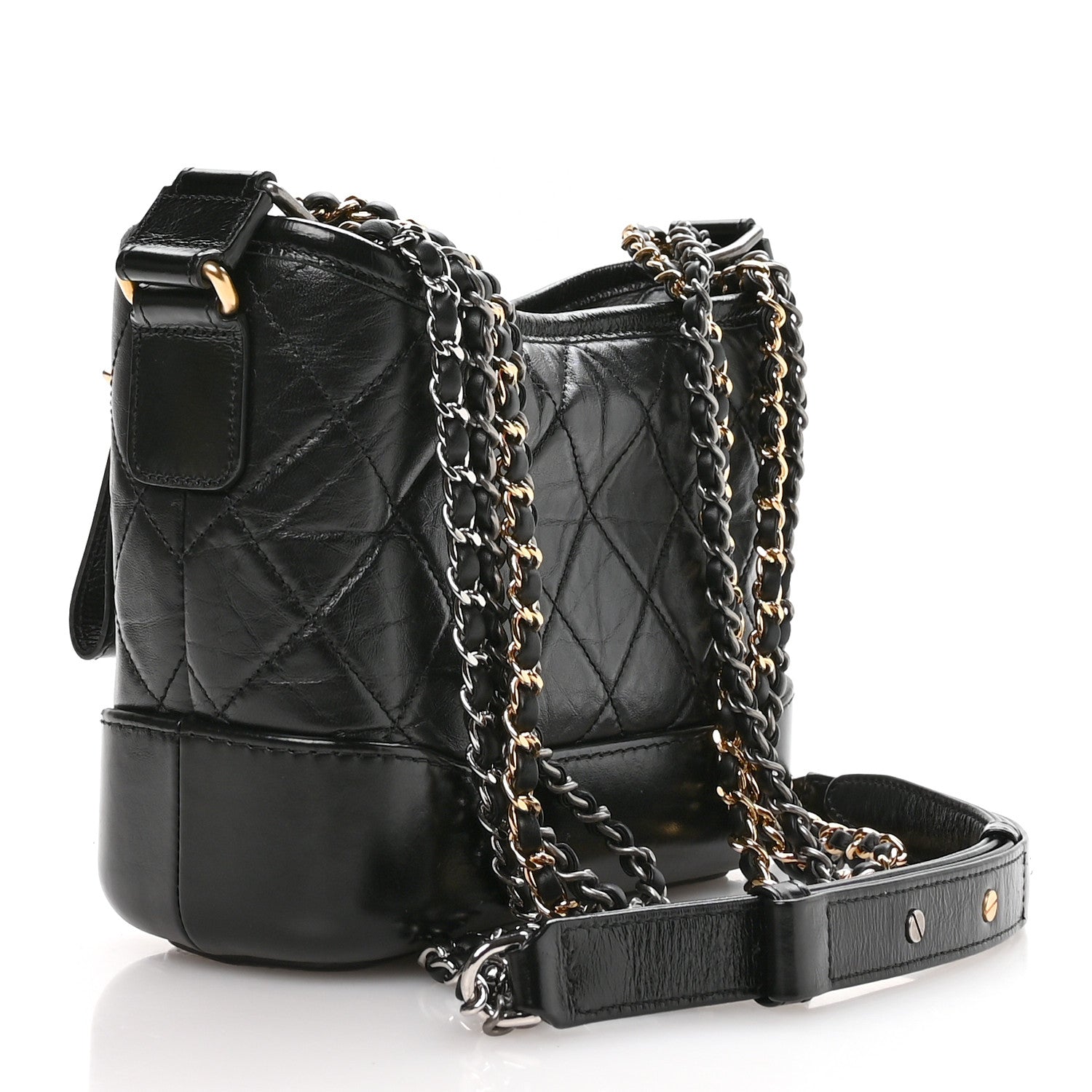 Aged Calfskin Quilted Small Gabrielle Logo Hobo Black