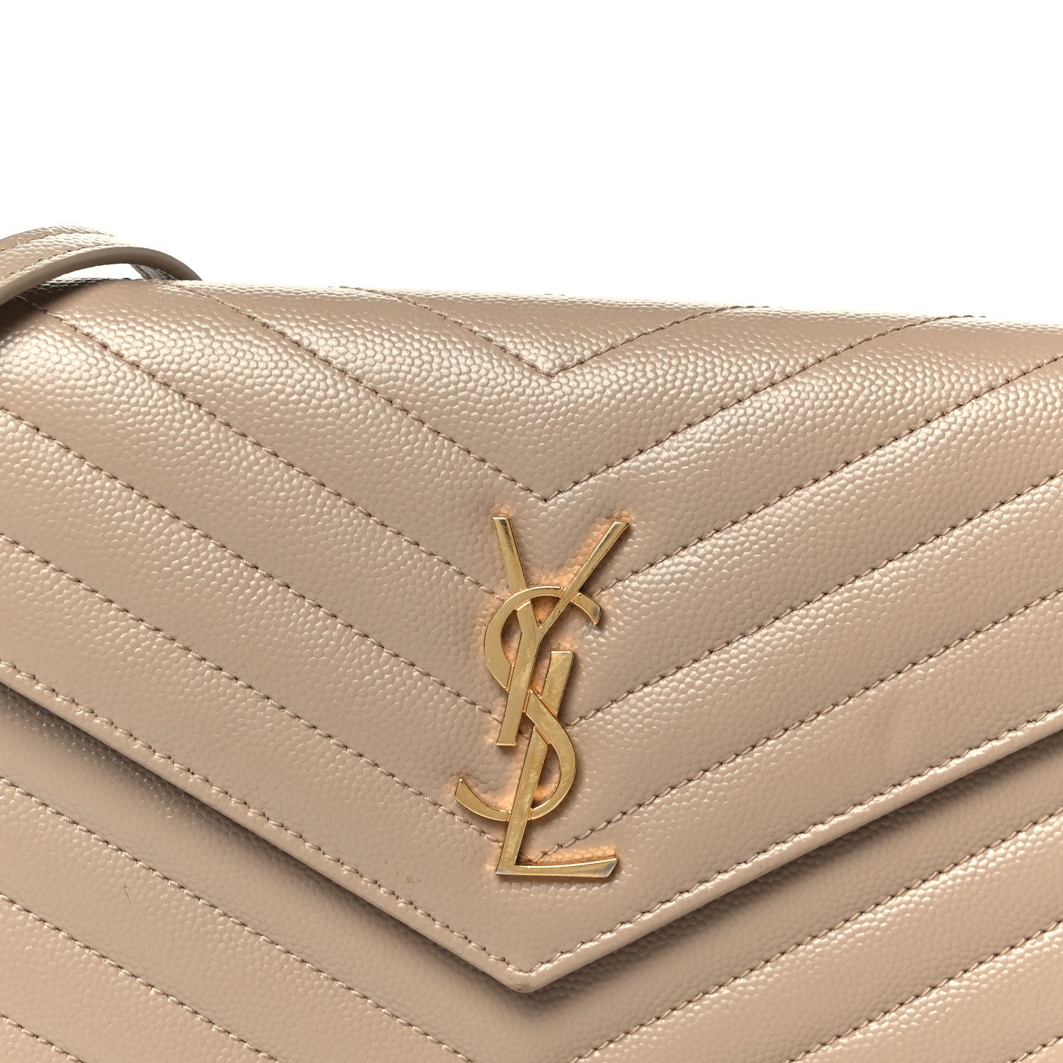Grain De Poudre Matelasse Chevron Monogram Envelope Chain Wallet Dark Beige