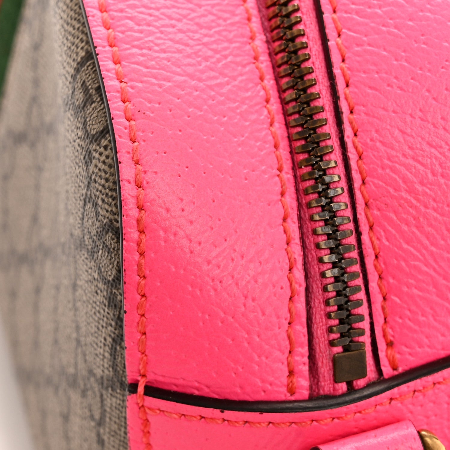GG Supreme Monogram Textured Dollar Calfskin Web Ophidia Small Crossbody Bag Beige Ebony Fuchsia