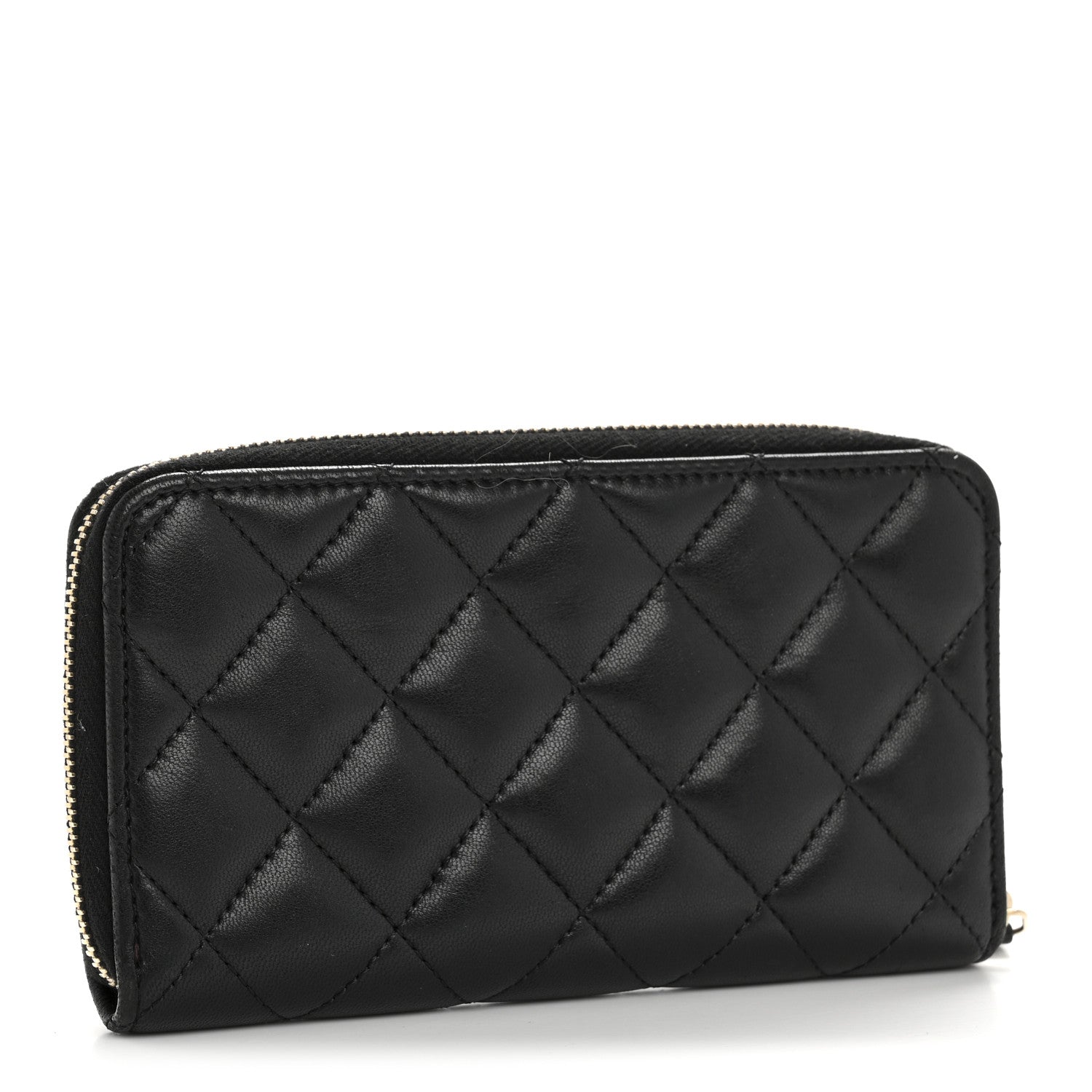 Lambskin Quilted Medium Zip Around Wallet Black