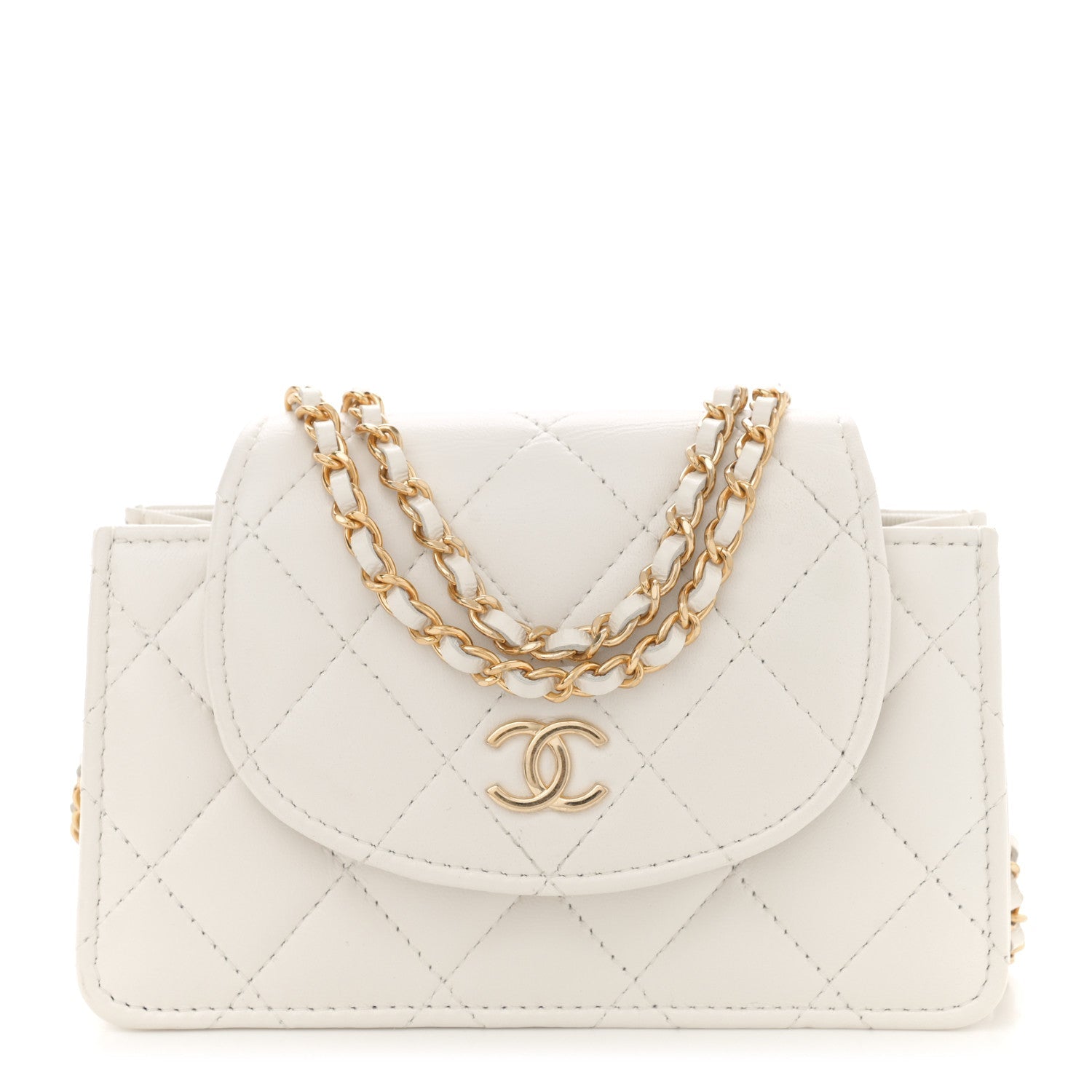 Quilted Flap With Chain White
