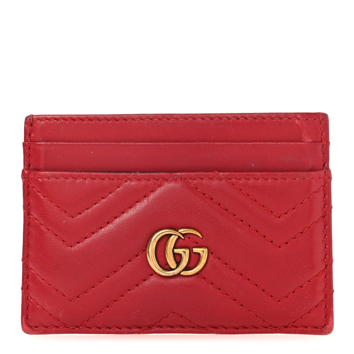 Calfskin Matelasse GG Marmont Card Holder Hibiscus Red