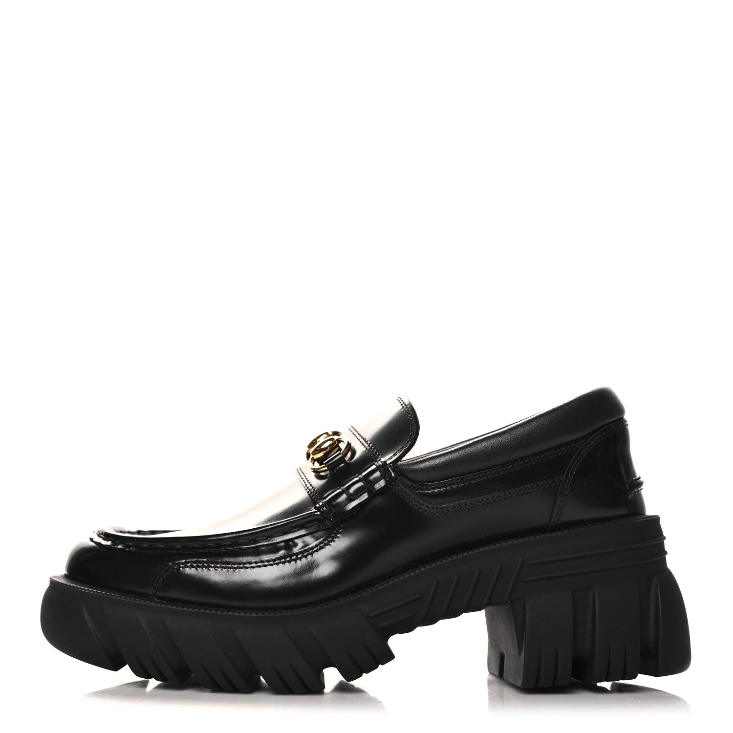 Magnum Calfskin Nappa Samoa Womens Horsebit Platform Chunky Lug Sole 40mm Loafers 40.5 Black