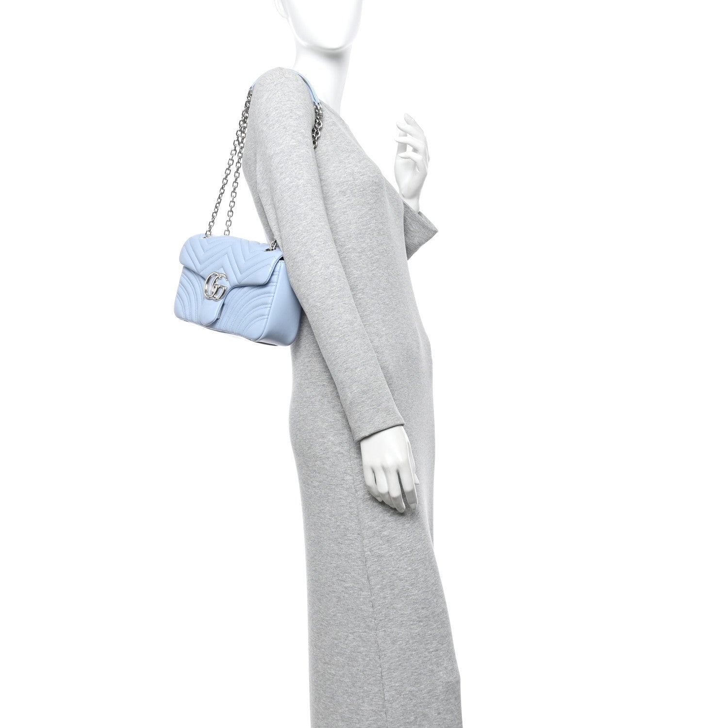 Calfskin Matelasse Medium GG Marmont Shoulder Bag Light Blue
