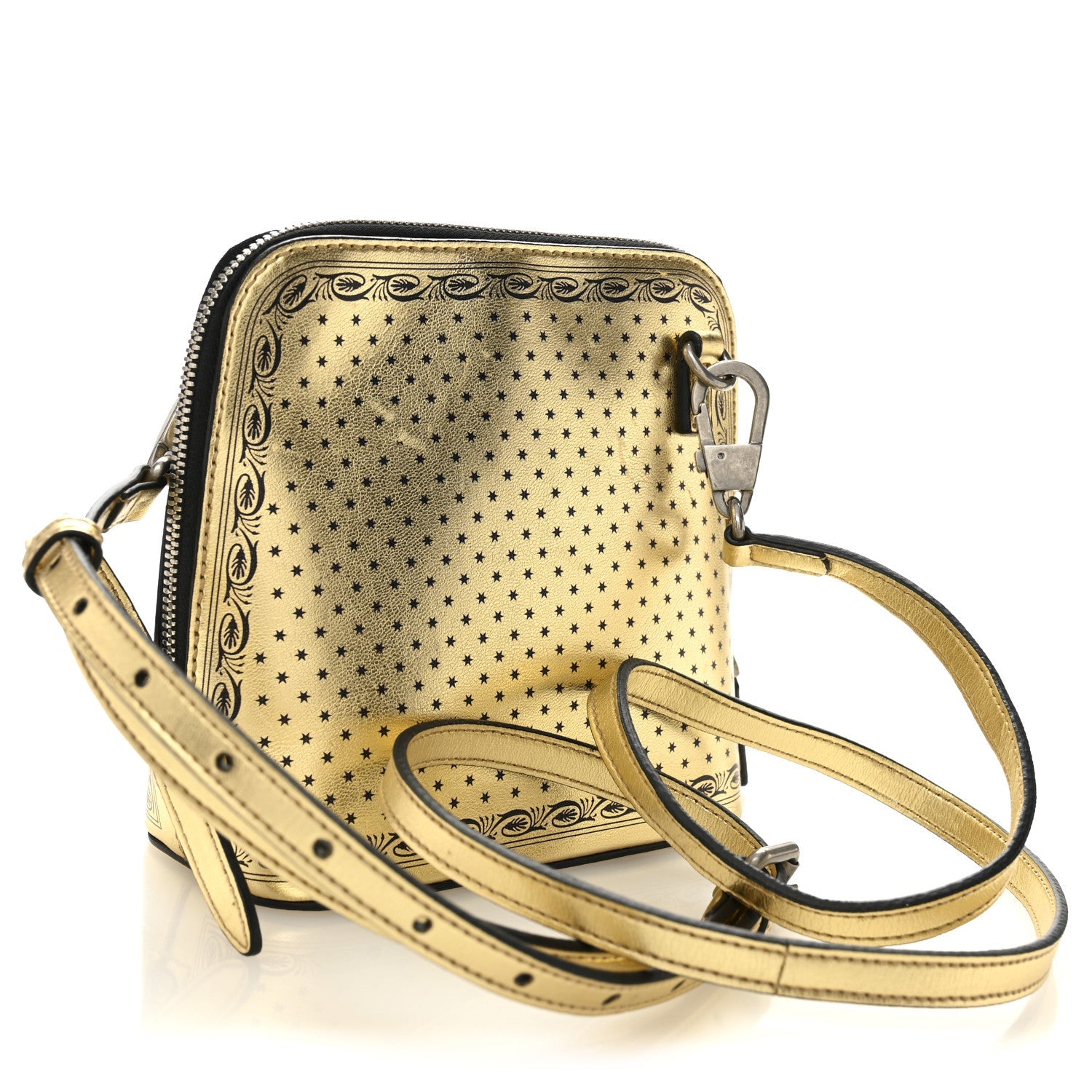 X SEGA Calfskin GUCCY Stars Mini Dome Shoulder Bag Gold