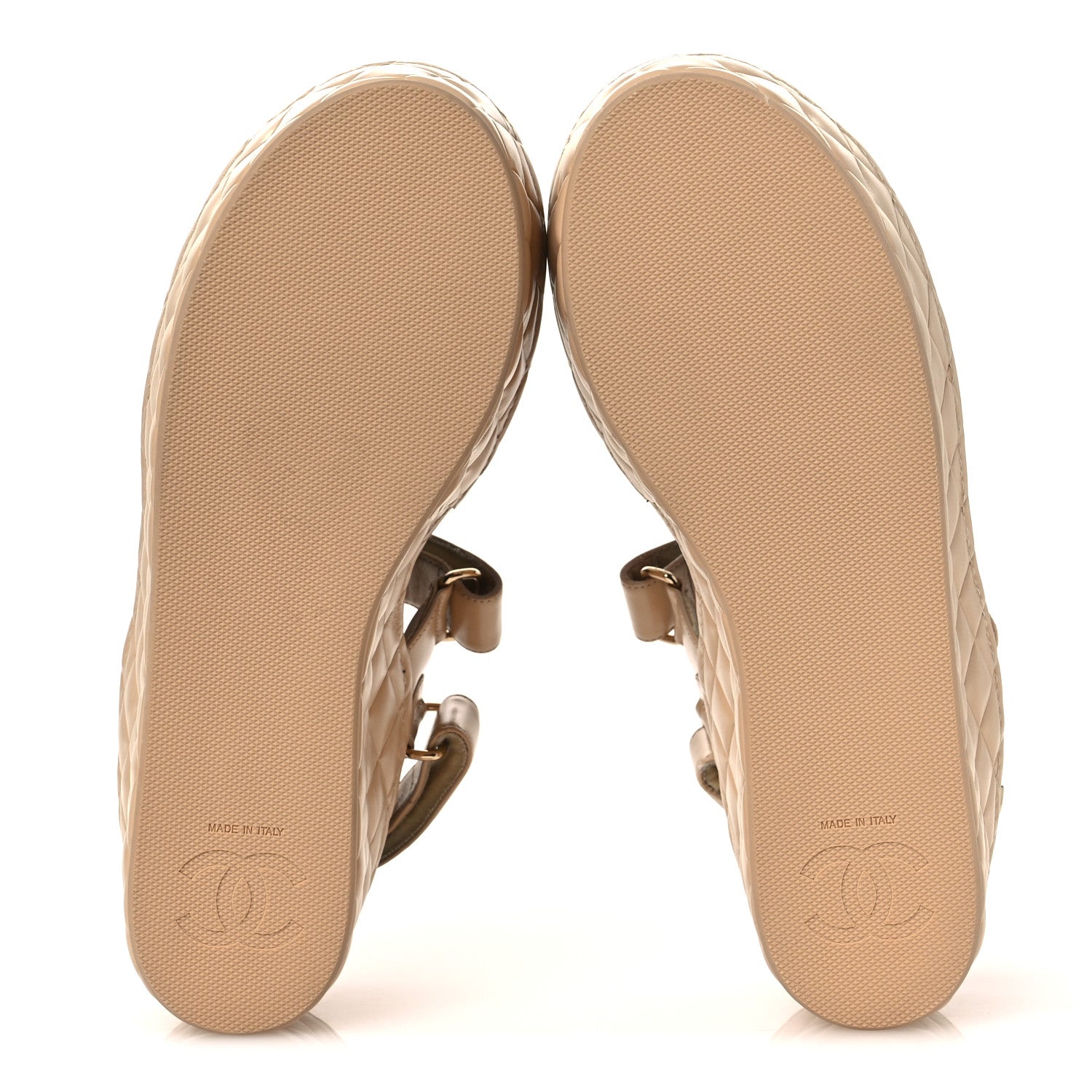 Shiny Calfskin Logo Platform Sandals 40 Beige