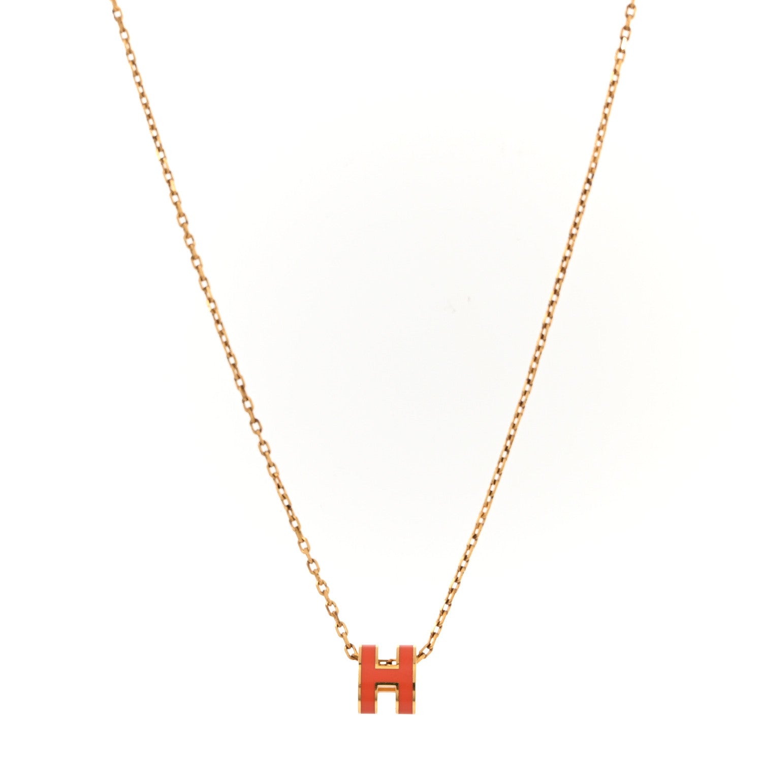 Lacquered Gold Mini Pop H Pendant Necklace Orange