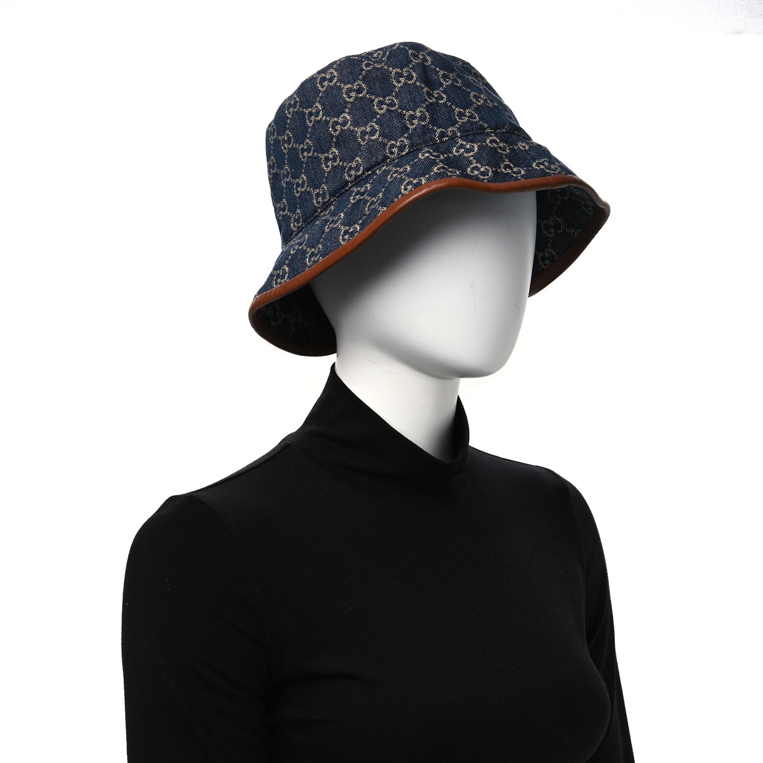 Washed Jacquard Denim Nappa GG Monogram Oscar Bucket Hat XL Denim Cuir