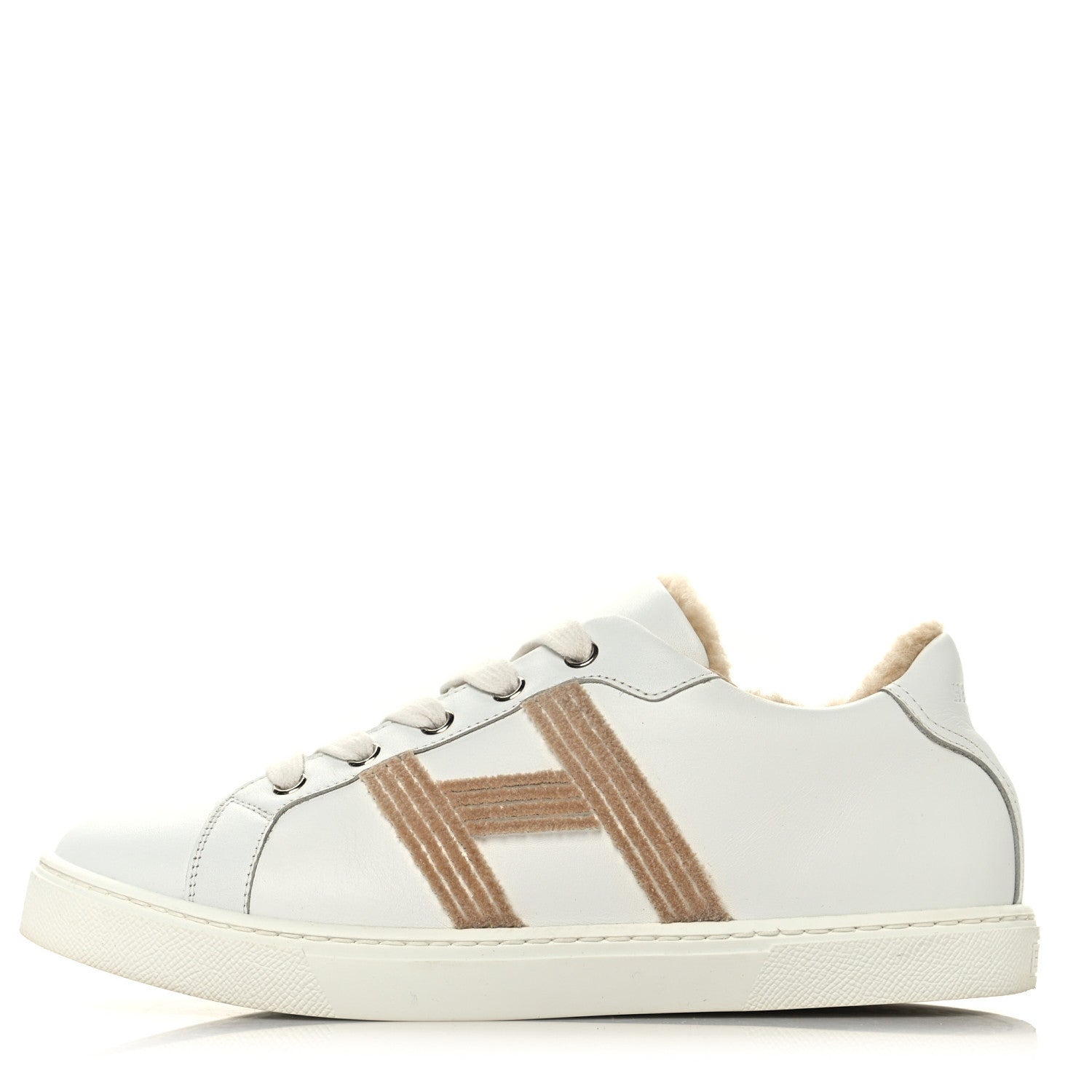 Calfskin Shearling Womens Avantage Sneakers 37.5 White Ecru