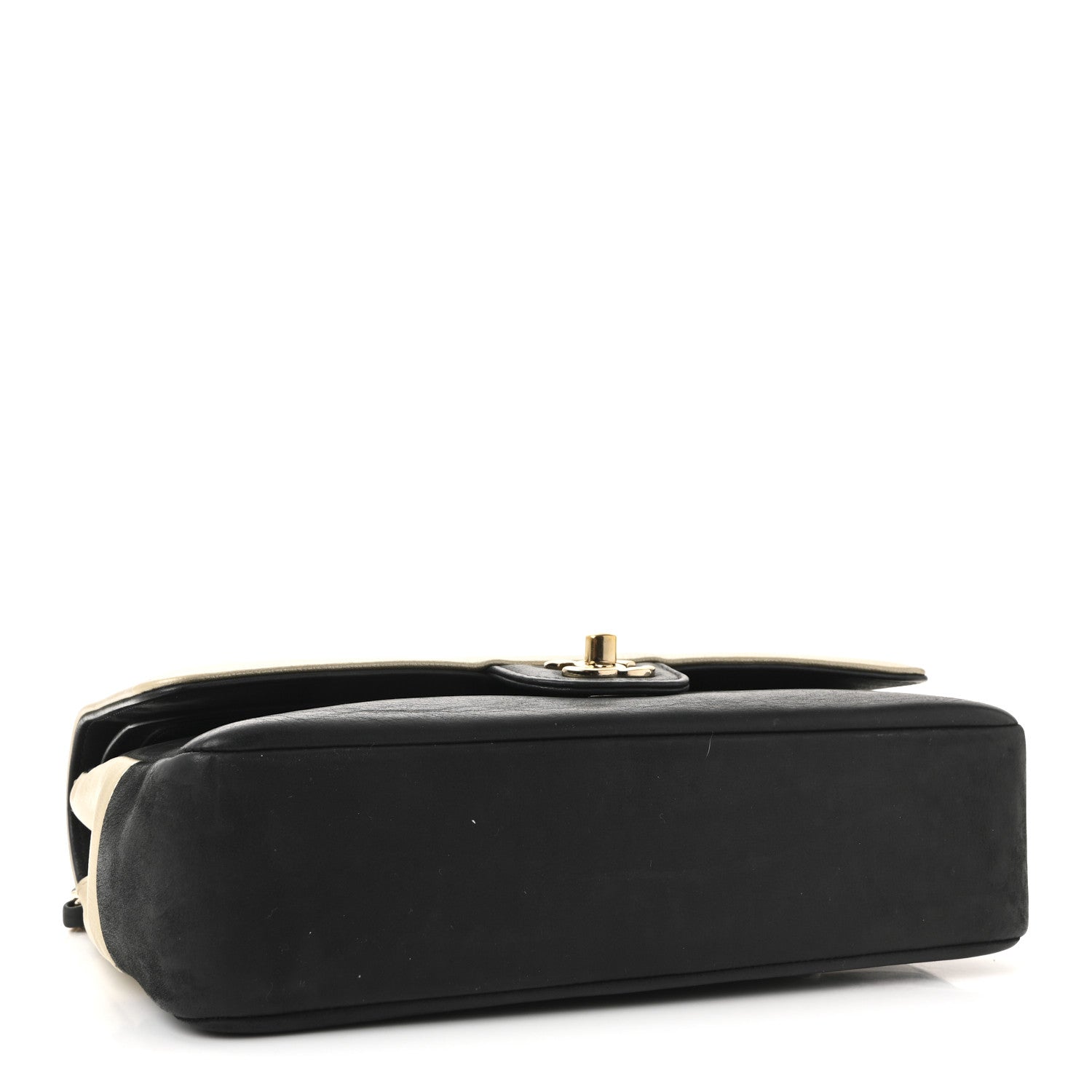 Metallic Grained Calfskin Medium Classic Pure Double Flap Gold Black