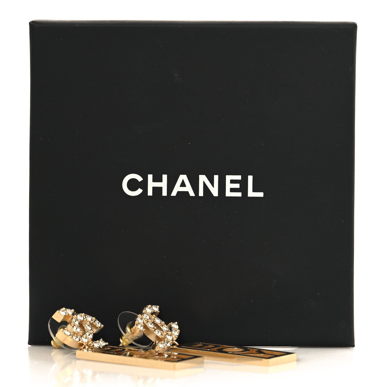 Metal Crystal CC Boy Drop Earrings Gold