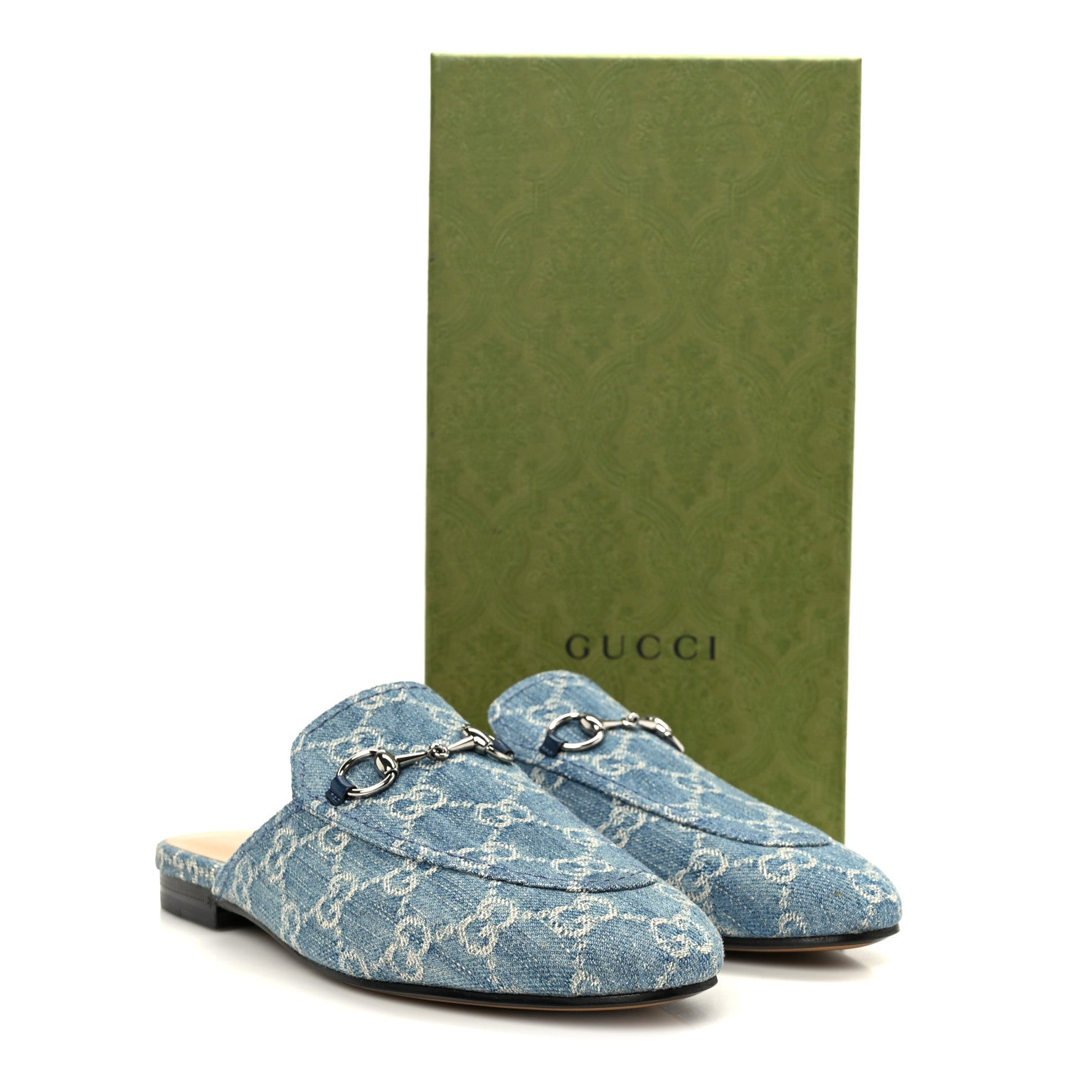 New Denim GG Malaga Kid Womens Princetown Slippers 37.5 Light Blue Royale