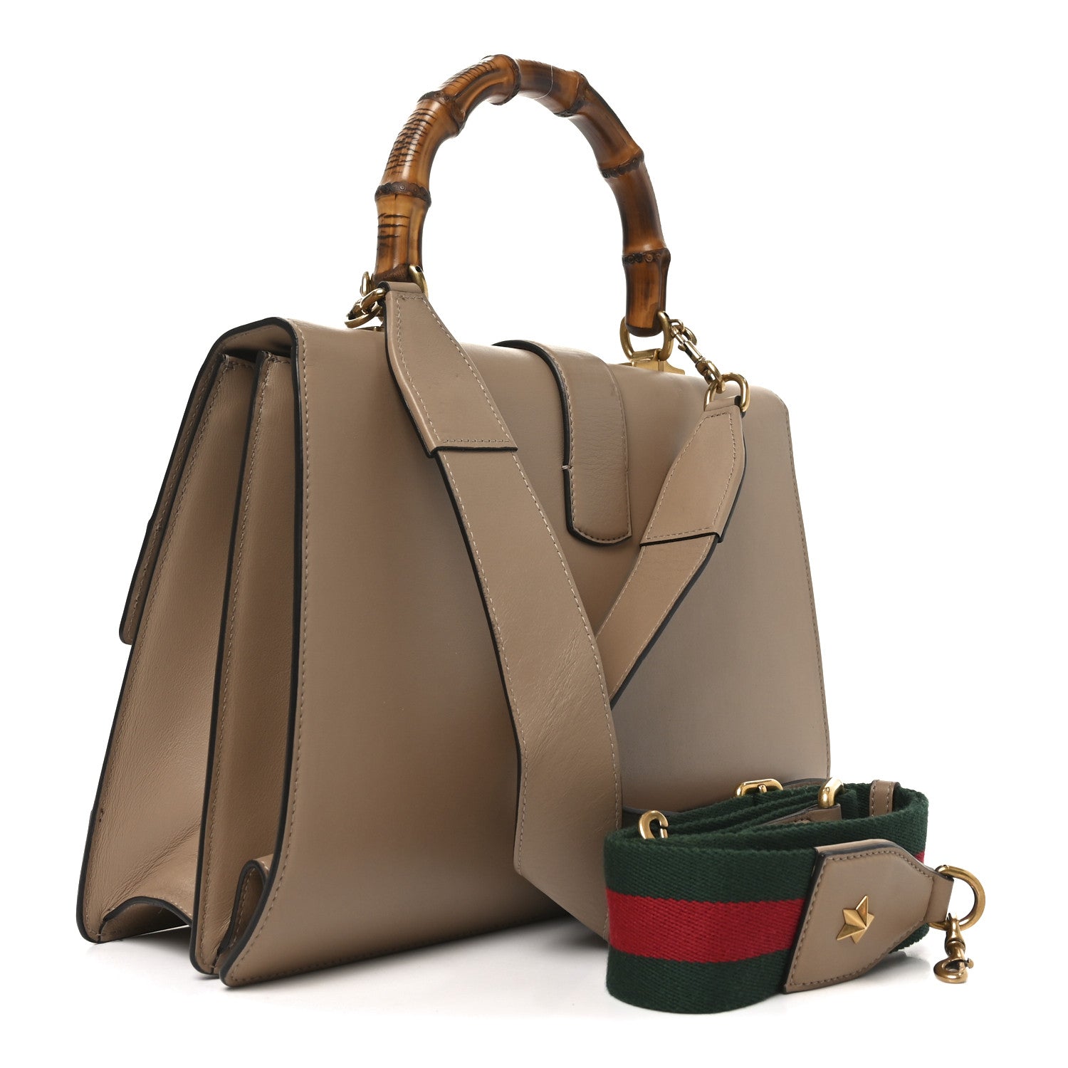 Moon Calfskin Web Large Dionysus Bamboo Top Handle Bag Camelia Bright Evergreen Hibiscus Red