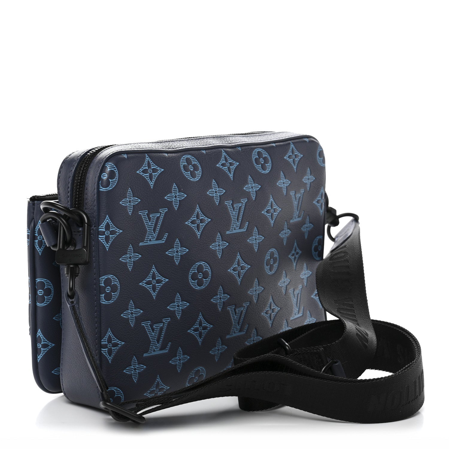 Calfskin Monogram Shadow Trio Messenger Navy River Blue