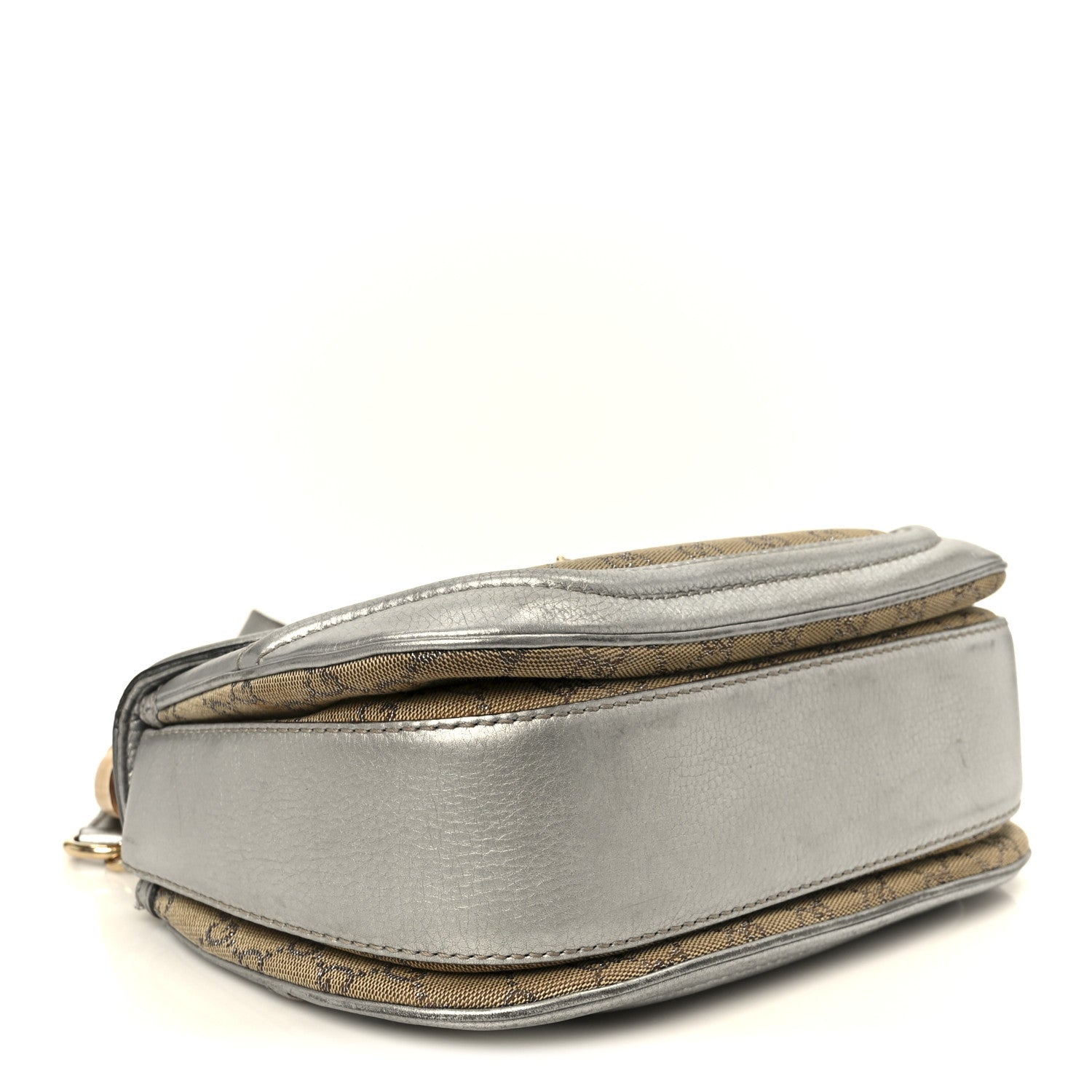 Monogram Metallic Calfskin Medium New Bamboo Top Handle Bag Silver Beige