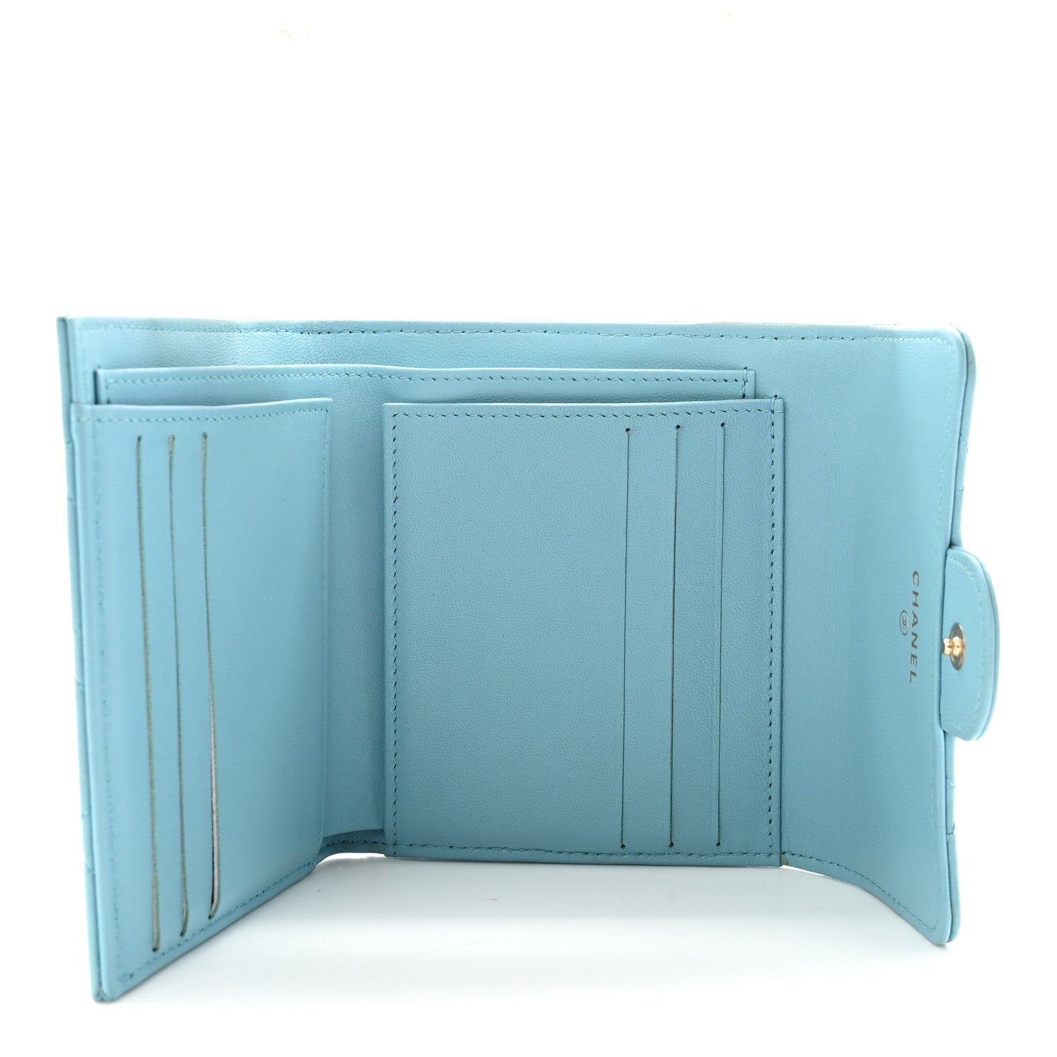 Lambskin Quilted Compact Flap Wallet Light Blue
