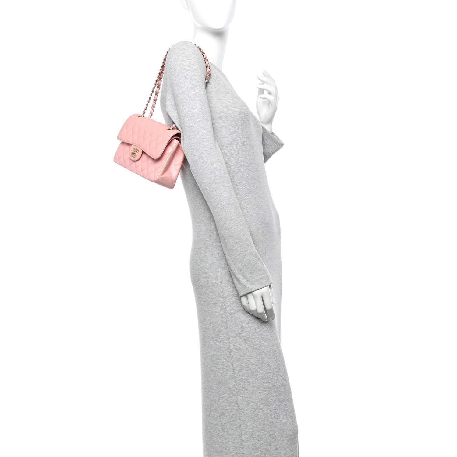 Iridescent Caviar Quilted Small Double Flap Pink