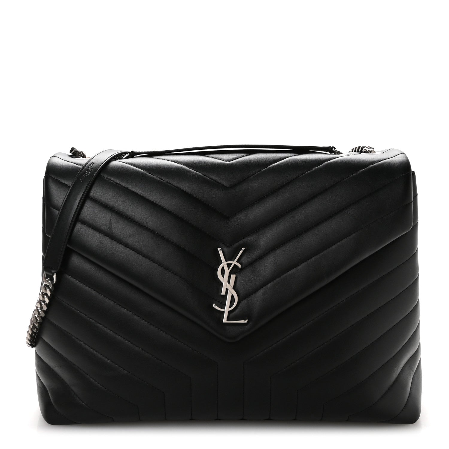 Calfskin Y Quilted Monogram Large Loulou Chain Satchel Black