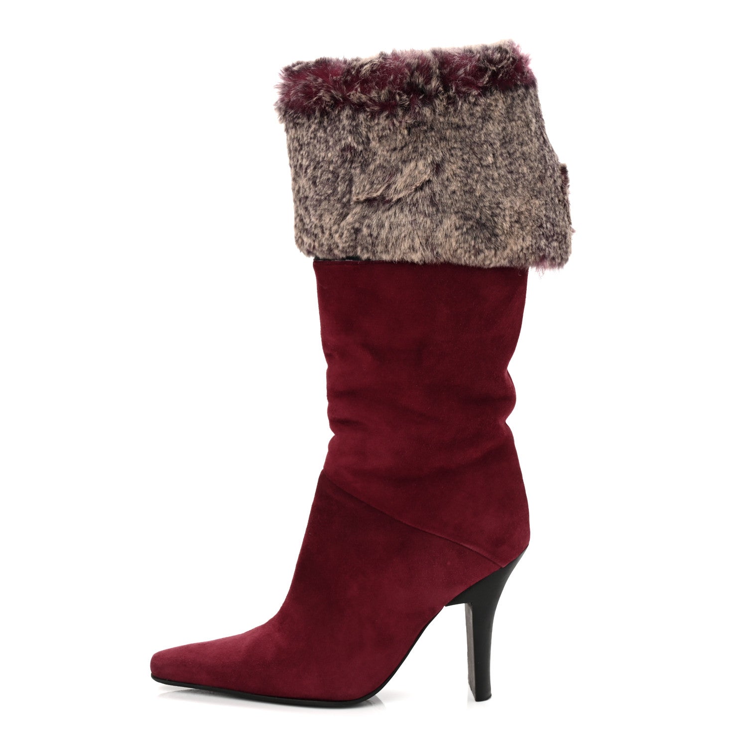 Suede Fur Fold Over Boots 37 Red