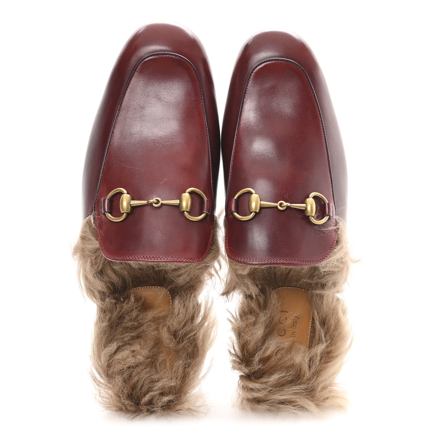 etis Glamour Calfskin Granada Kid Fur Mens Princetown Slippers 8.5 Ruby Bordeaux Naturale