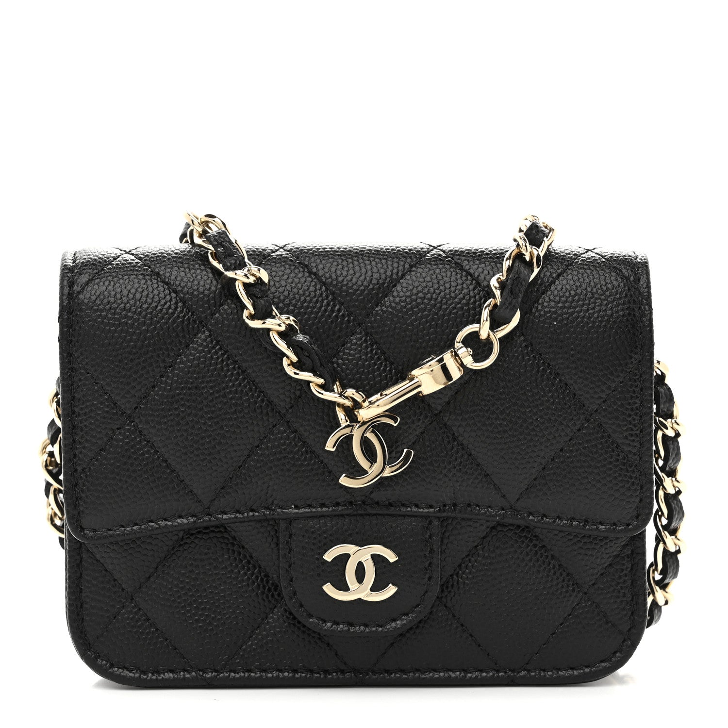 Caviar Quilted Mini Clutch With Chain Black