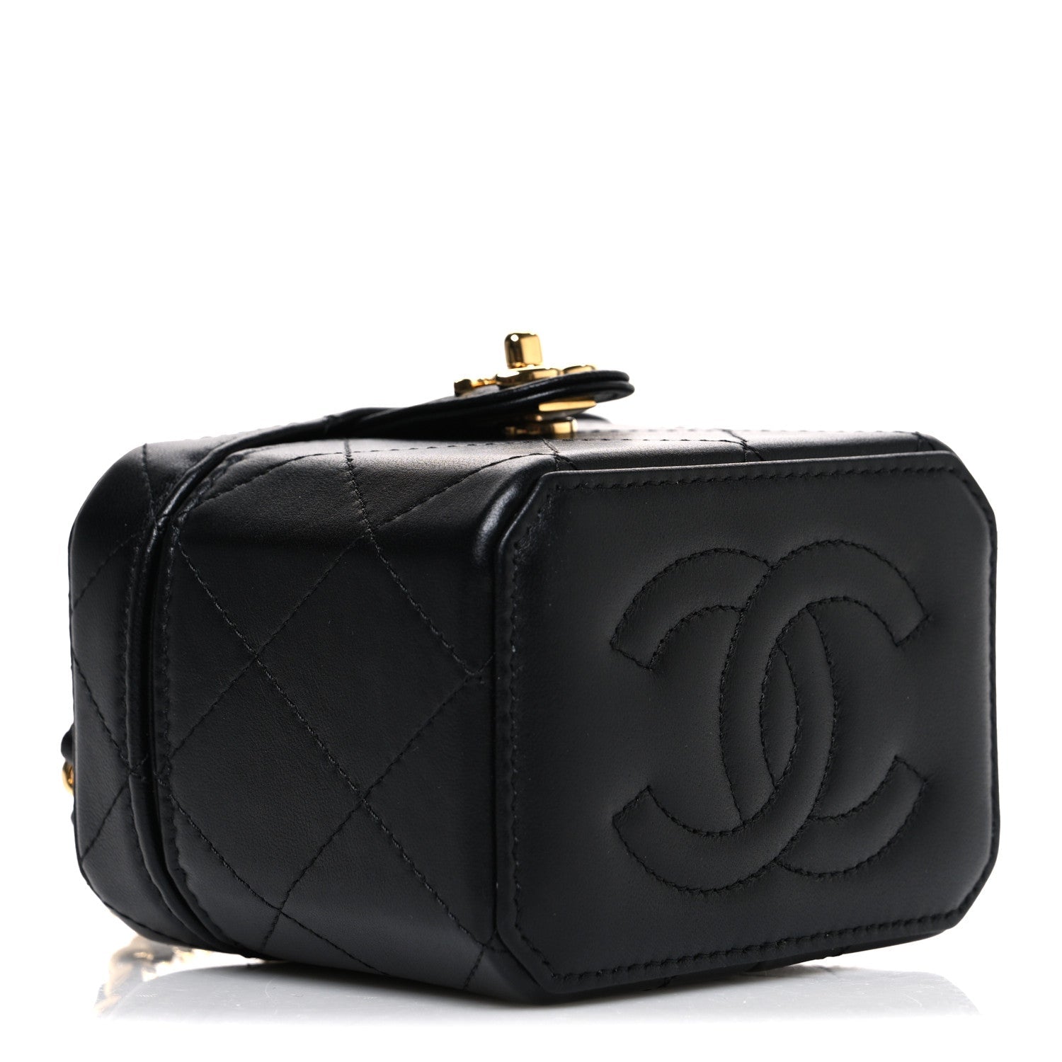 Lambskin Quilted Vanity Clutch With Chain Black