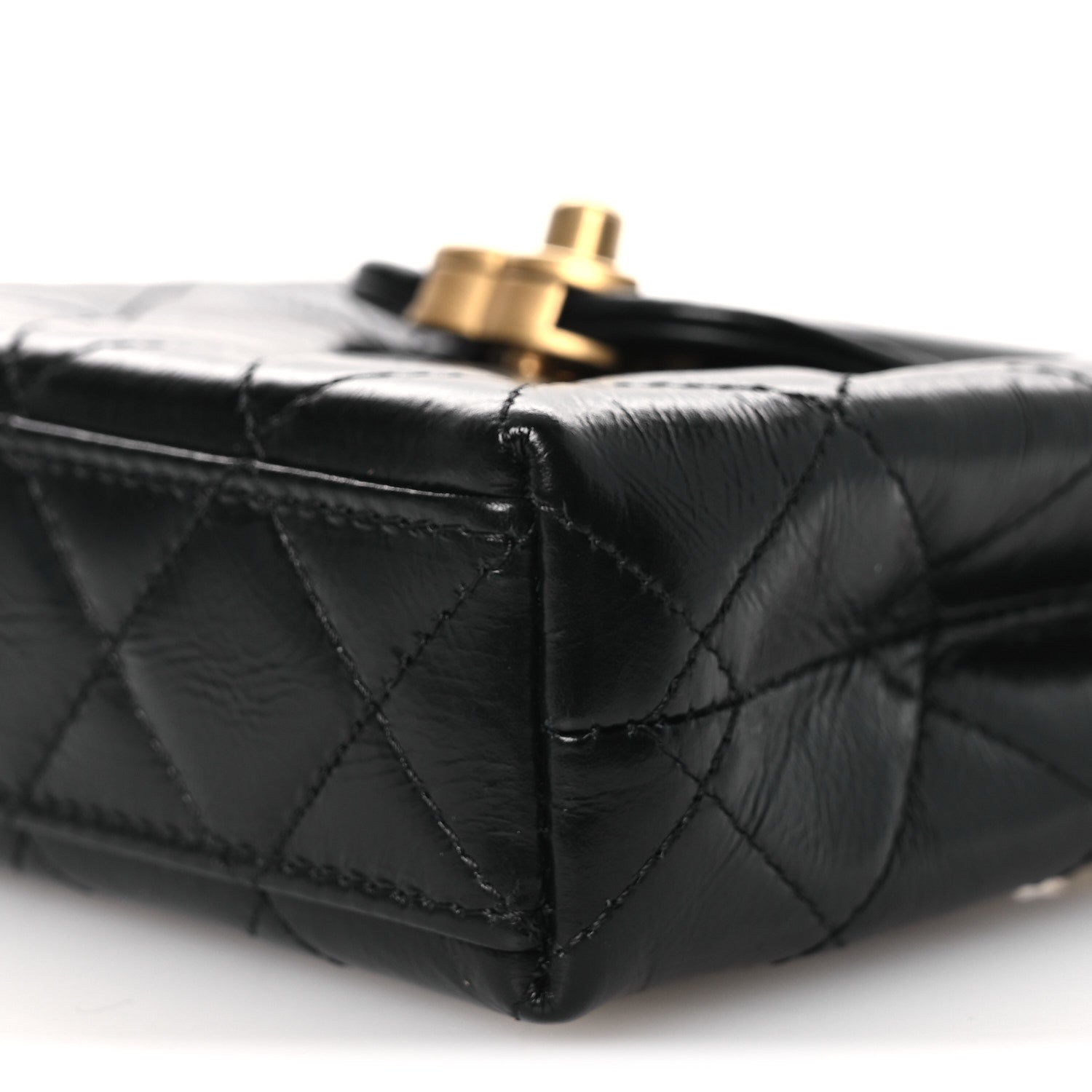 Shiny Aged Calfskin Quilted Mini Nano Kelly Shopper Black
