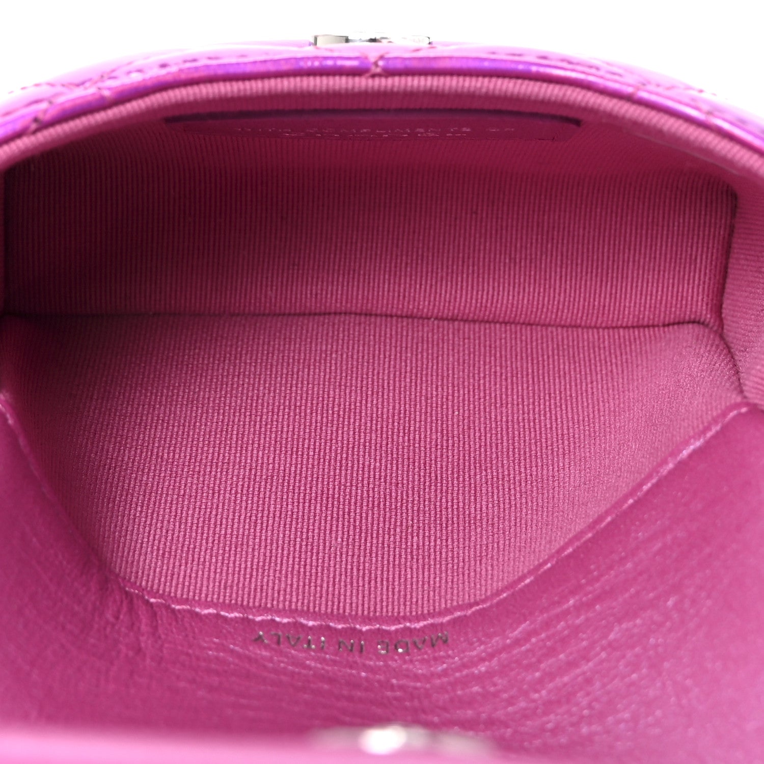 Iridescent Mirror Goatskin Hook Card Holder Fuchsia