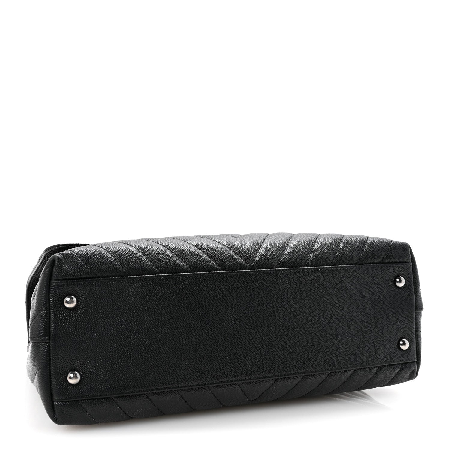 Caviar Chevron Quilted Medium Coco Handle Flap Black