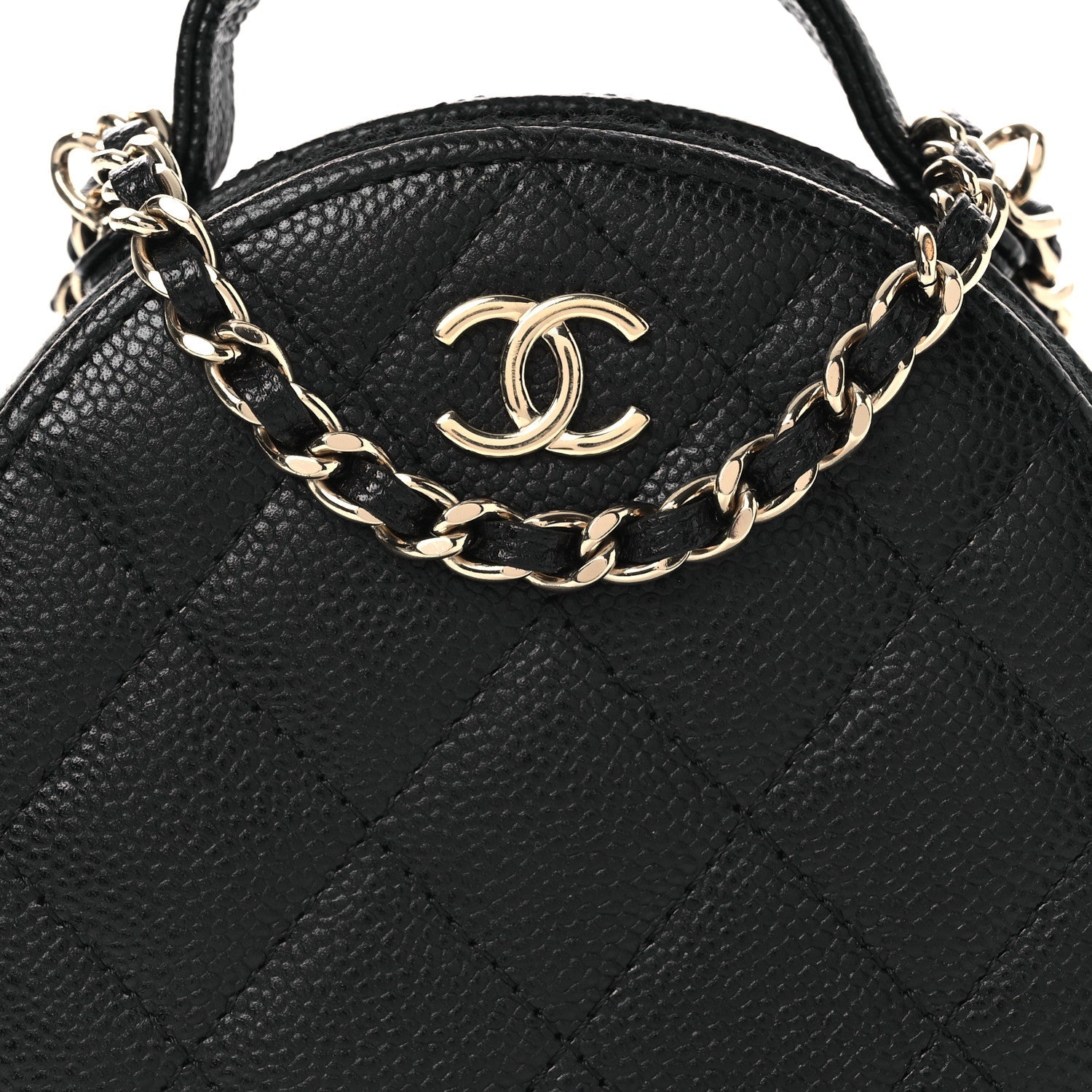 Caviar Quilted Round Handle With Care Vanity With Chain Black