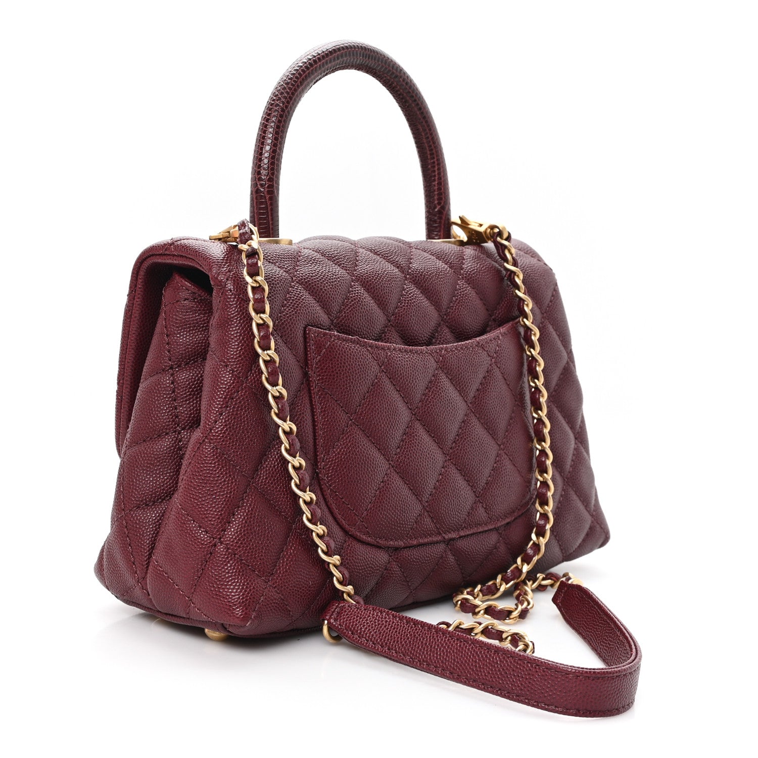Caviar Lizard Embossed Quilted Mini Coco Handle Flap Burgundy